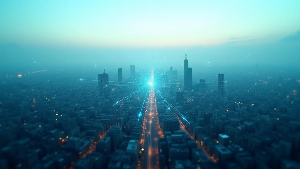 Aerial view of Milan with digital network highlights